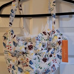 Colsie Women's Woven Corset Bra White Fruit Print Size M Swimsuit Top Beach